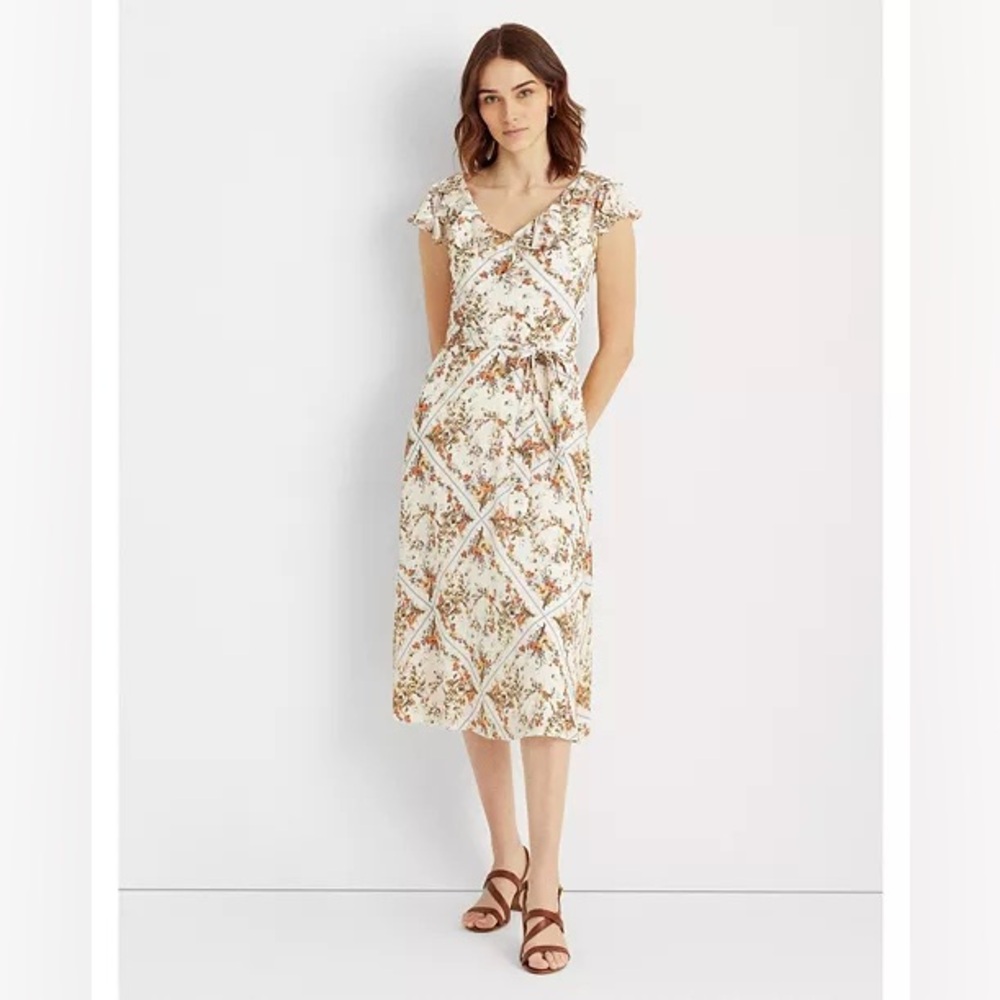 Lauren Ralph Lauren Petite Floral Crepe Midi Dress Size 2P